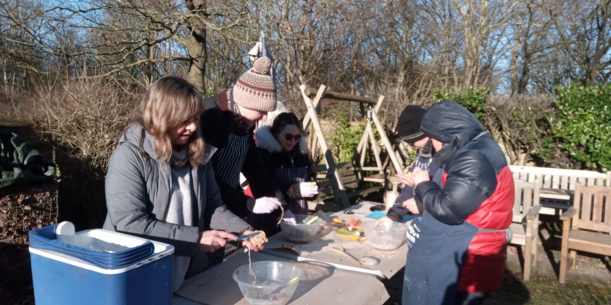 Making fat balls to feed the birds that visit Jubilee Lodge Garden.