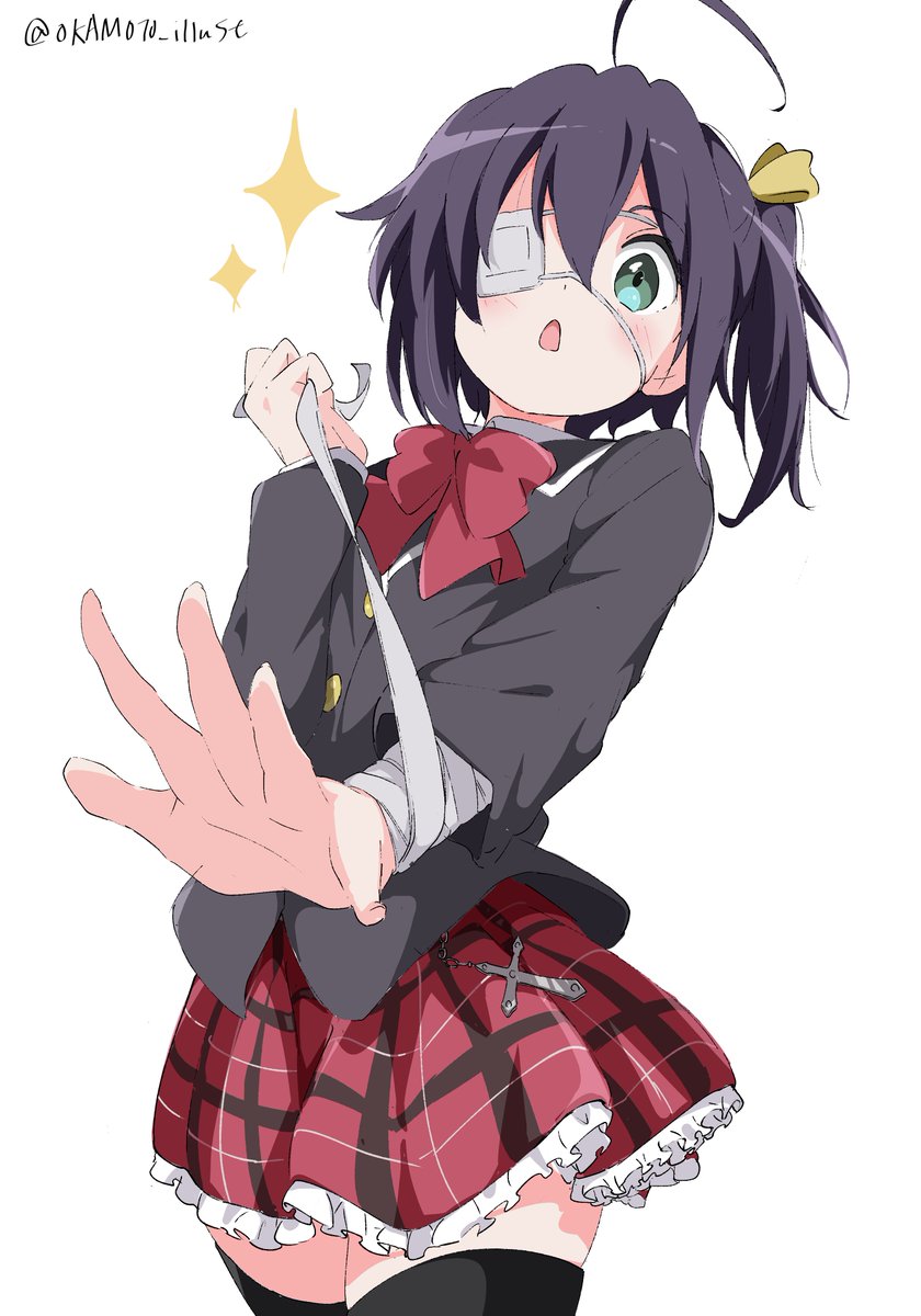 takanashi rikka 1girl icho private high school uniform medical eyepatch eyepatch solo skirt thighhighs  illustration images