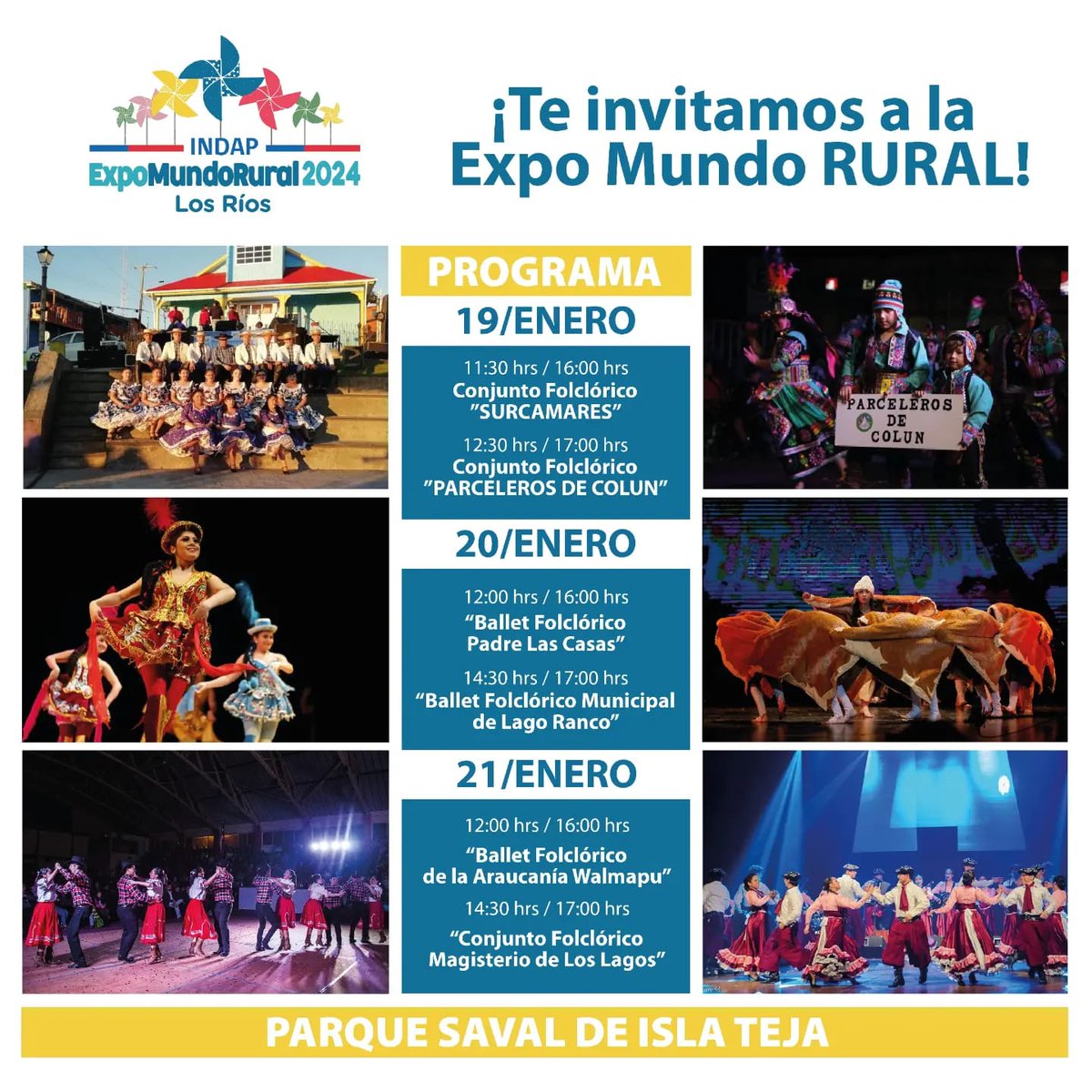 INDAP_Chile's tweet photo. Falta solo un día! Este viernes abre la #ExpoMundoRuralLosRíos2024 ➕de 100 expositores de la #AgriculturaFamiliarCampesina e Indígena 👨‍🌾👩‍🌾 , gastronomía, artesanía, cocina y música en vivo.  Del 19 al 21
Parque Saval📍 #Valdivia  @INDAPLosRios 
Todo aquí👉https://t.co/C7yFeQnohr https://t.co/iysjeTNz7o