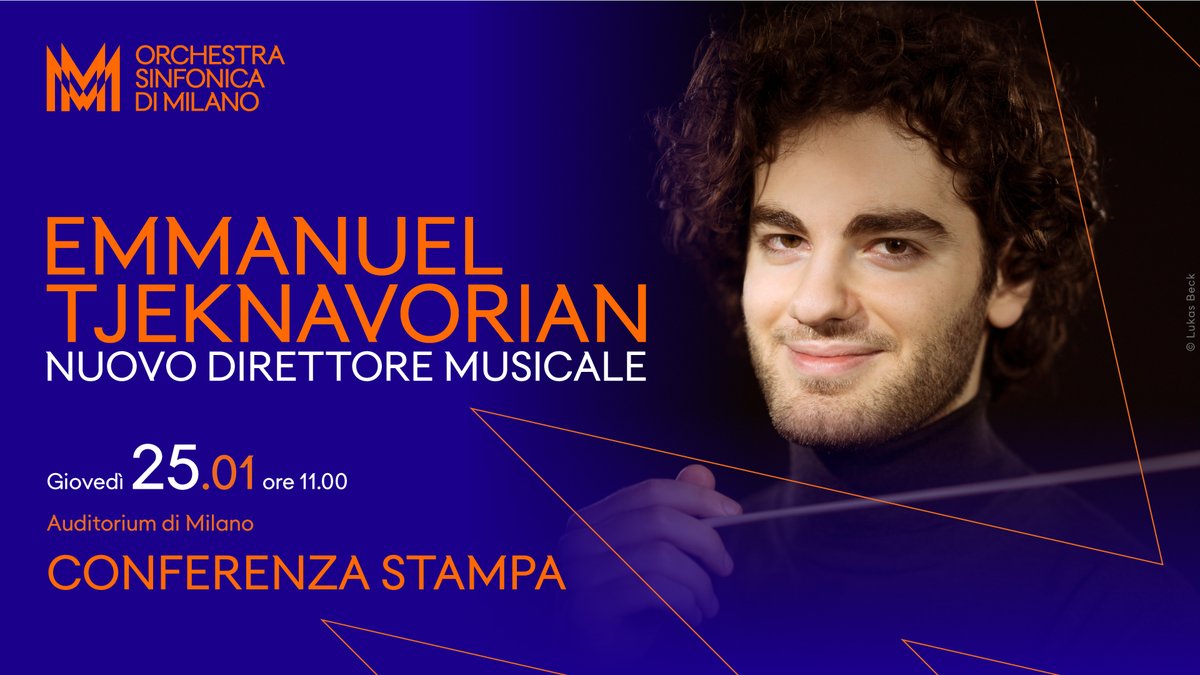 Giovedì 25/1 alle 11 in Auditorium si terrà la Conferenza stampa di presentazione del nostro nuovo Direttore Musicale designato Emmanuel Tjeknavorian. Ai saluti istituzionali seguirà un dialogo tra il M° Tjeknavorian e Massimo Bernardini. Dettagli su bit.ly/3UbjTHj