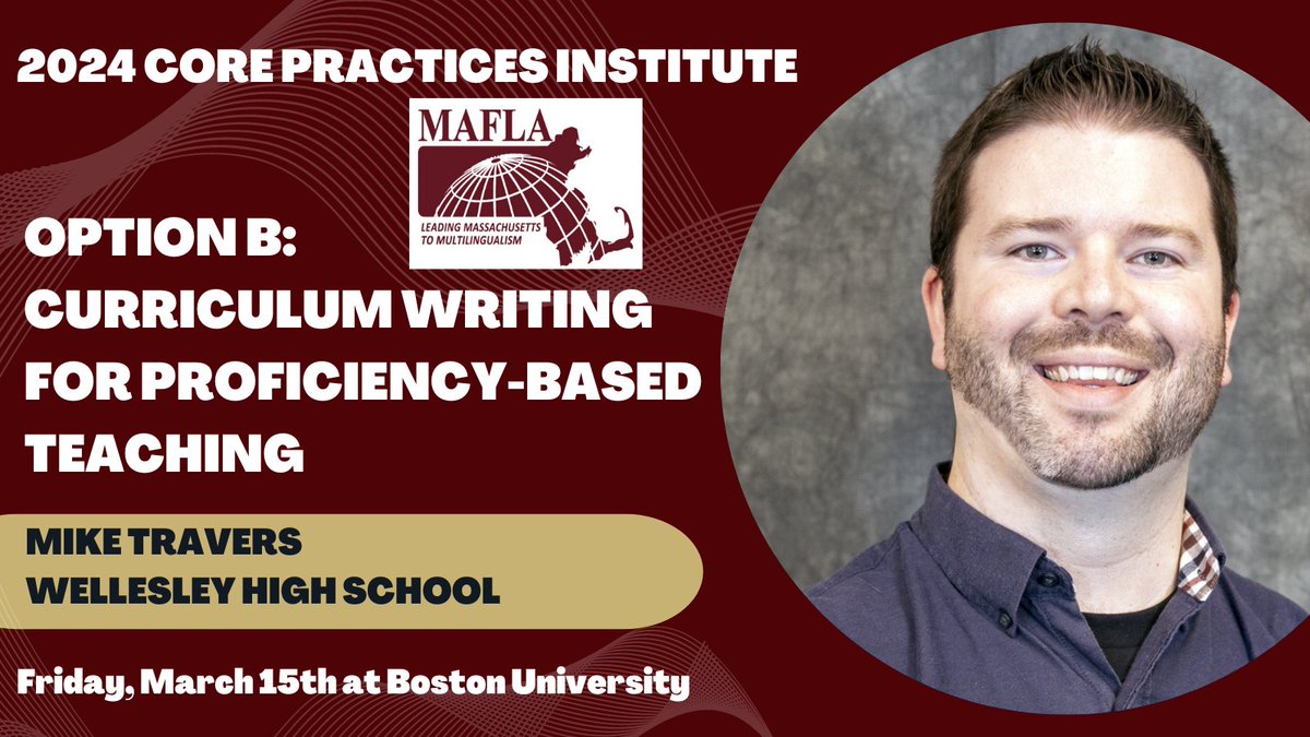 Are you writing curriculum? Are you looking to scaffold your activities better? Join us at our MAFLA Core Practices Institute! March 15th at BU.

Registration is now open at mafla.org/pdonline/core-…

#langchat