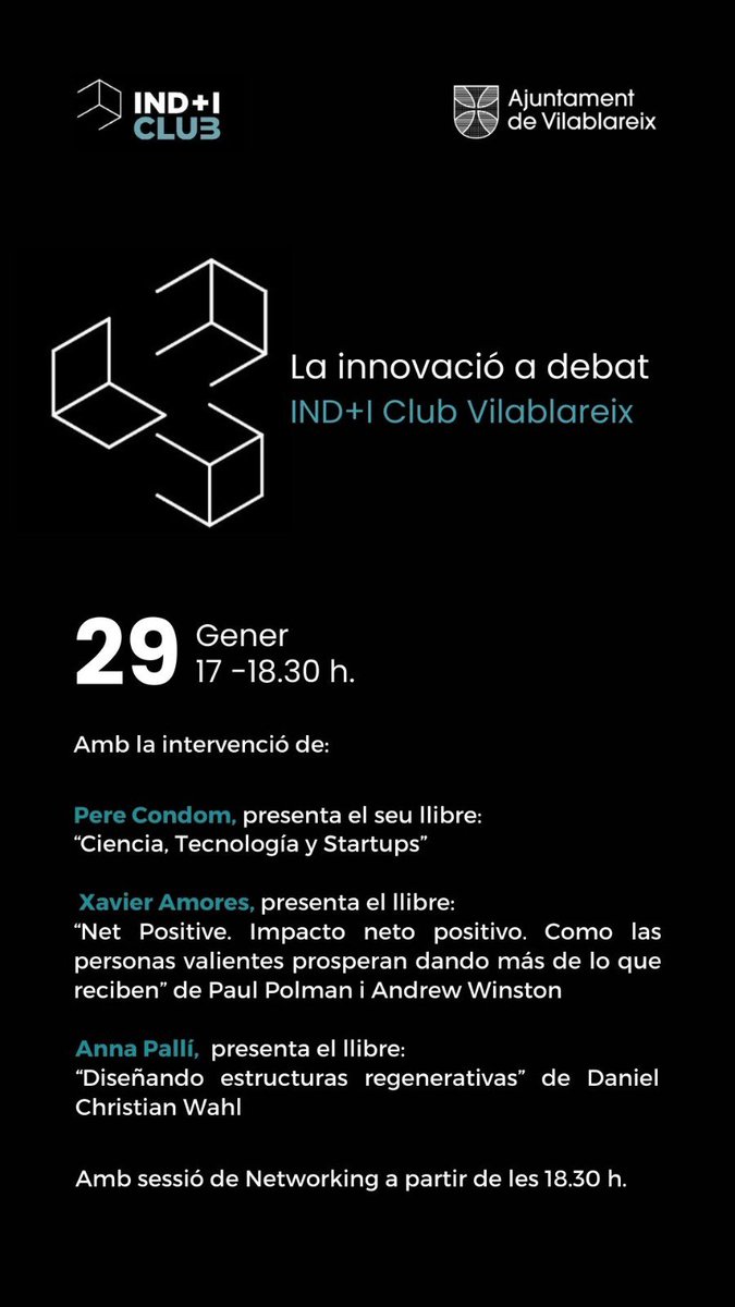 Gràcies <a href="/INDI_viladecans/">IND+I</a> <a href="/AureaRodriguezL/">Àurea Rodríguez ↗️</a> <a href="/ricart_lluis/">Ricart Lluís</a> per posar la innovació a debat 😃!
29 de gener a <a href="/Vilablareix_cat/">Vilablareix</a>
<a href="/anna_palli/">Anna Palli</a> <a href="/xamores/">Xavier Amores</a>