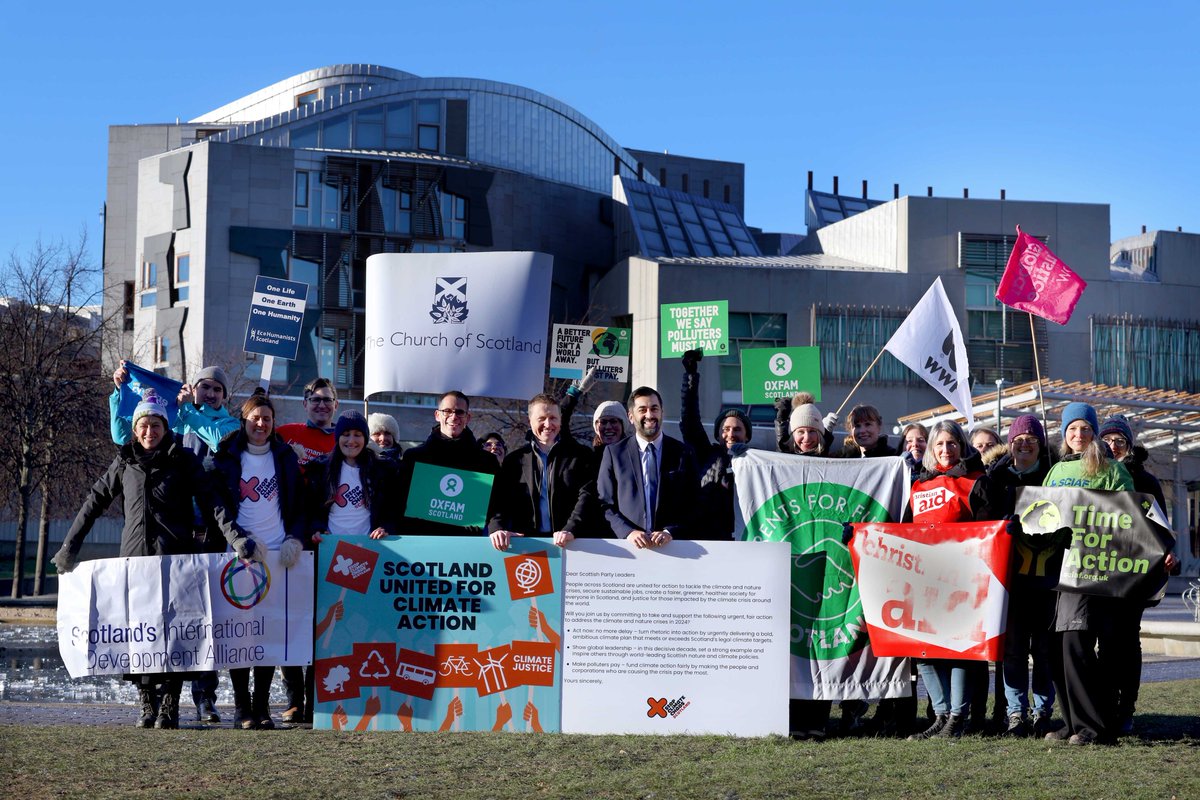 Today we invited Scotland’s political parties to join us to show they are committed to faster and fairer climate action in 2024. We're grateful to @ScotGovFM, @patrickharvie, @SarahBoyack and @agcolehamilton for joining us. Following a series of missed annual climate targets…