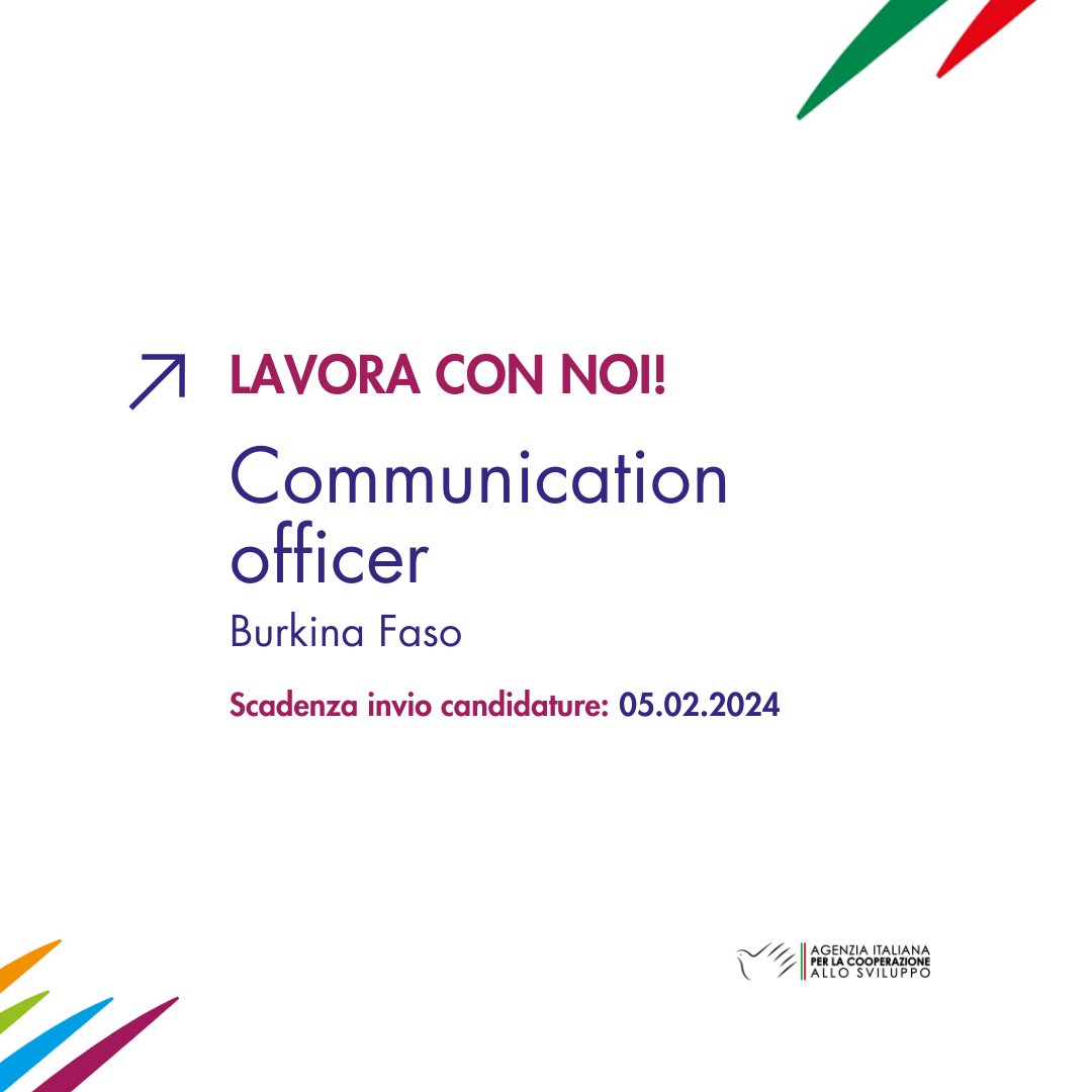 📣 Cerchiamo un/a Communication Officer #BurkinaFaso
🗓️Scadenza per l'invio delle candidature: 05/02/2024
📍 Basato/a a Ouagadougou
👉 Maggiori info: trasparenzaouagadougou.aics.gov.it/archivio22_ban…
<a href="/aics_it/">AICS Cooperazione_it</a>