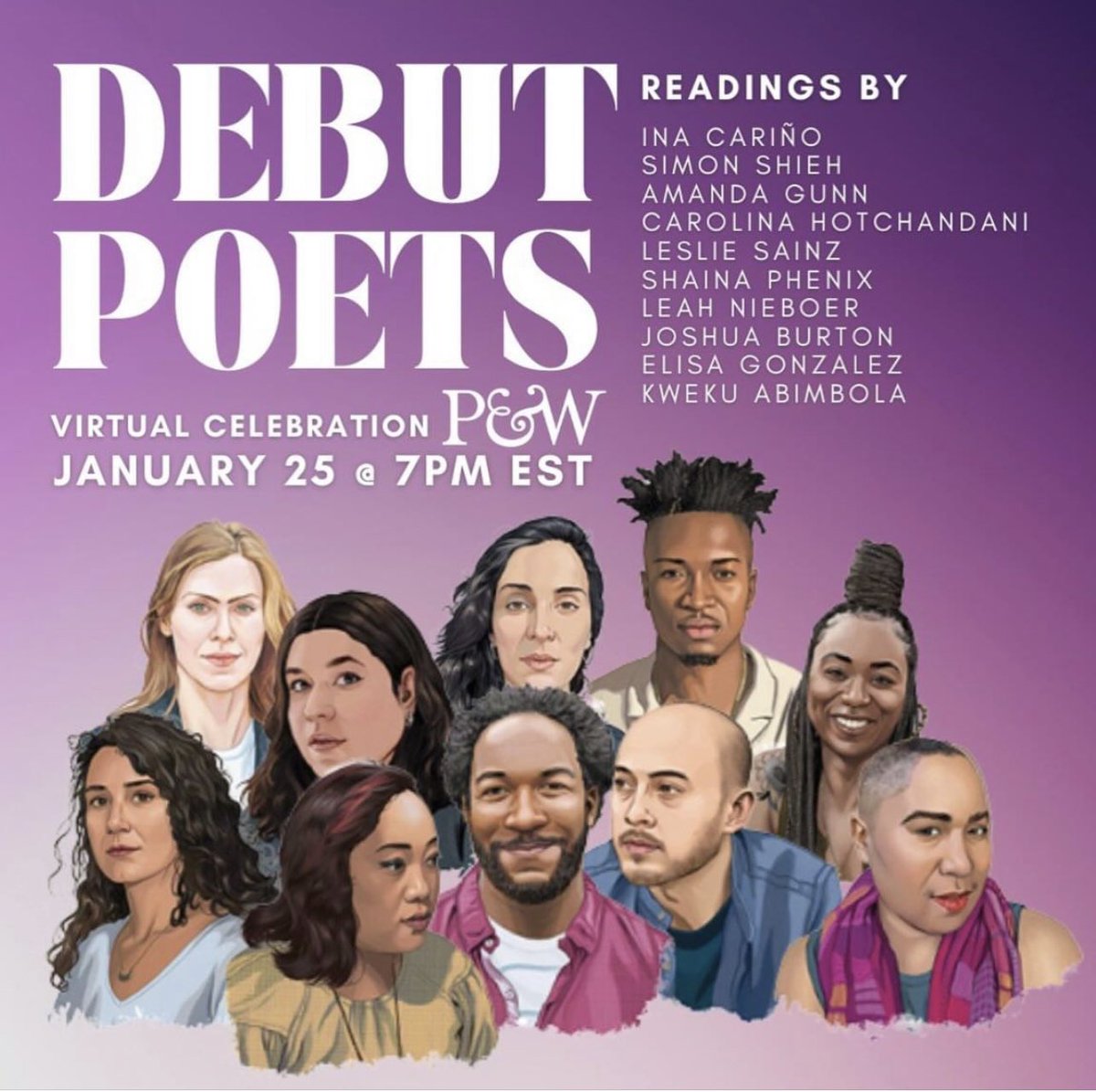 Join me and nine wonderful debut poets for a virtual reading hosted by Poets & Writers Magazine one week from today, Jan. 25 at 7 pm ET. RSVP required: link in first comment.