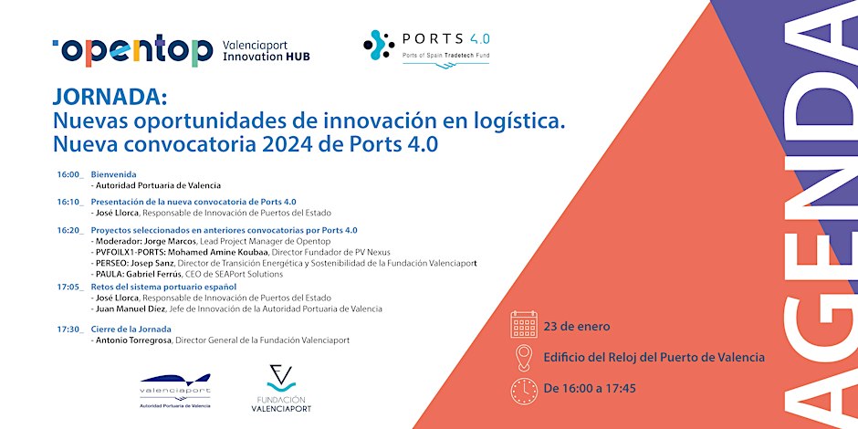 ⚓️ 👀 Impulsa tu proyecto innovador en el sector portuario con el programa Ports 4.0. 📌 El martes 23 de febrero @opentop_hub organiza una jornada para que las personas emprendedoras conozcan de primera mano las oportunidades del programa. Inscríbete en eventbrite.com/e/entradas-jor…