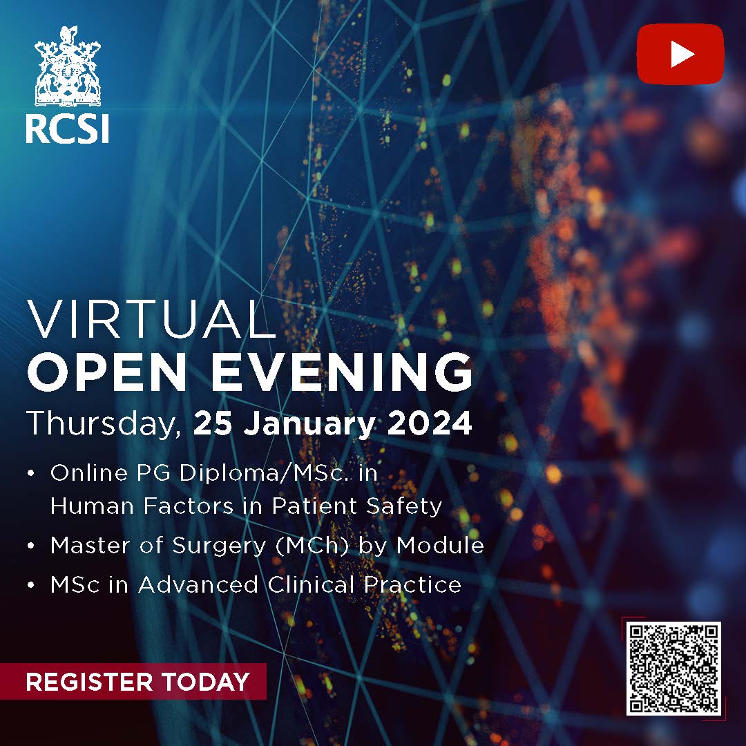 Join us next Thursday, 25 January 2024 at 6pm for our virtual open evening which will include an overview of our different postgraduate academic programmes in surgery and medicine. For more information, please visit: bit.ly/3Hjgz4W