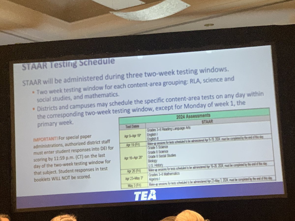 TEA Assessment team is talking to use about testing windows.