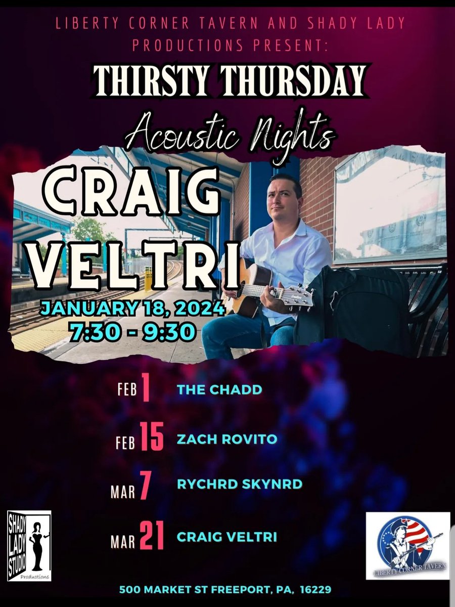 Thirsty Thursday Acoustic Night at Liberty Corner Tavern in Freeport tonigh at 7:30p, featuring Craig Veltri. Warm yourself by the fire, enjoy great food, drink, friends and music. Stop on in... The LCT... The Place To Be