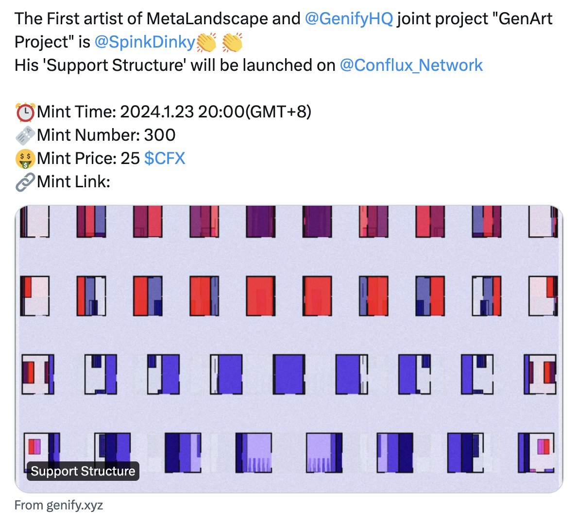 ConFi0419's tweet photo. 🎁'Support Structure' Whitelist Giveaway🎁
🍬WL x 100 (FCFS)
🔁Quote this tweet with your Conflux espace address or MetaMask address❗️
⏰48hrs from now

⚠️This will be ended when participants reach 100 https://t.co/CZr4SU3A5r