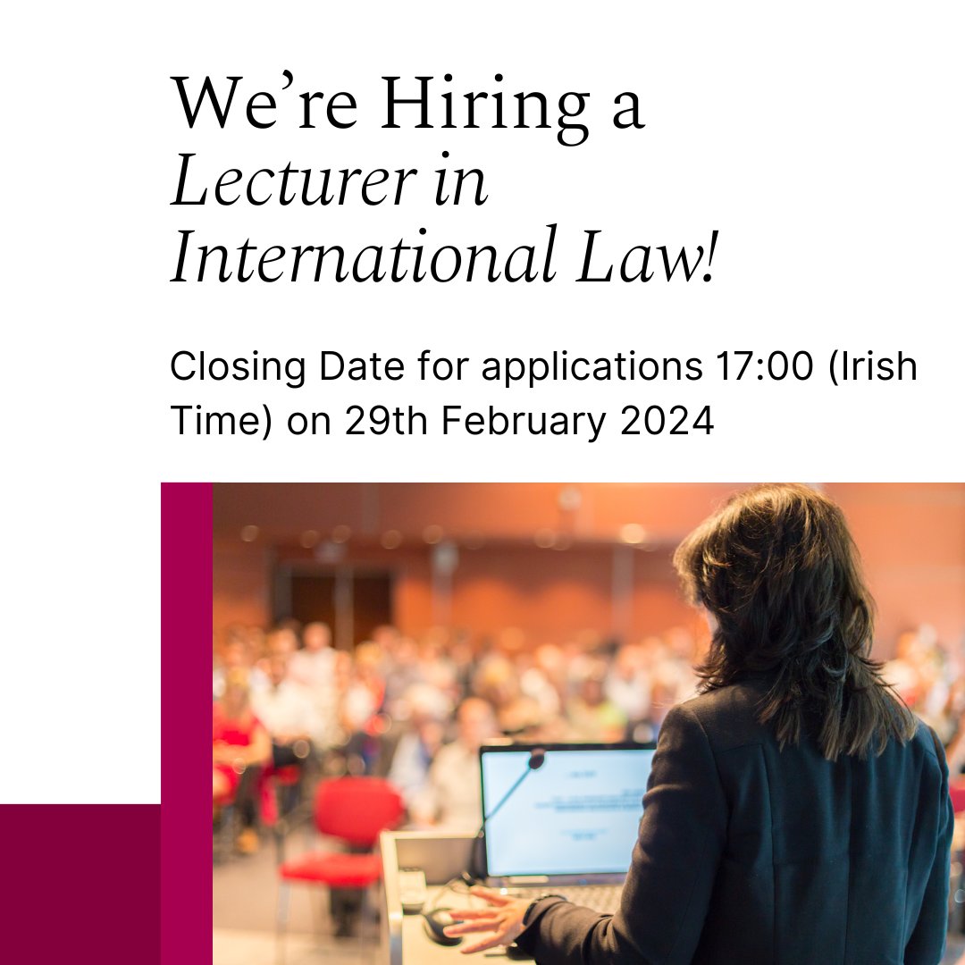We're hiring a Lecturer in International Law, with specialist expertise in areas of International Humanitarian Law, International Criminal Law, Peace Operations or Public International Law. Become part of our world renowned Irish Centre for Human Rights. universityofgalway.ie/about-us/jobs/