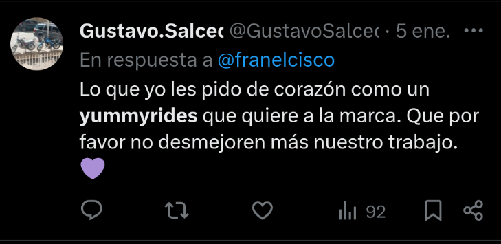 yummy_motto's tweet photo. Hace días escribiste esto. Y sabemos a qué te refieres a desmejorar cierto?

Desde que comenzamos en yummy rides (1era flota) vimos el declive en desmejorar al conductor con las tarifas y en beneficiar al cliente por encima de lo acordado, cierto? 

Sigo https://t.co/80NJxe2Vpx