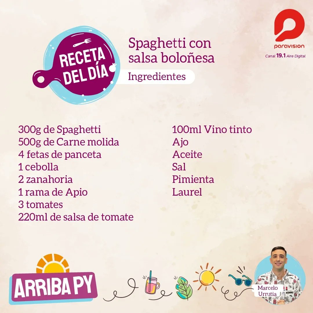 ParavisionPy's tweet photo. 😍 Este es el plato del dia de hoy; @UrrutiaPeri nos preparó Spaghetti con salsa boloñesa. 😋 

¿Qué te pareció esta opción de menú?

👉 Te esperamos de lunes a viernes a las 9:30 hs hasta las 11:00 hs.🕐

#ArribaParaguay #Paravision https://t.co/FTY2TZZOcH