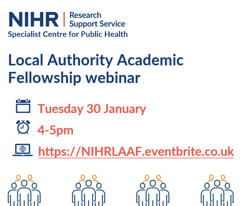 Join us for a webinar to find out more about the NIHR Local Authority Academic Fellowship programme.

Sign up NIHRLAAF.eventbrite.co.uk

#publichealth #NIHR