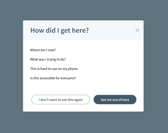 chriskuebler's tweet photo. 🚫 UX Modal Tip: Striking the Right Balance! 👋 Overuse of modals disrupts flow, impacts accessibility, and creates clutter. Let's design thoughtfully for a seamless, inclusive, and engaging user experience! 🌐✨ #UXDesign #UserExperience #DesignThinking #UX #UI #Accessibility https://t.co/nhy3e4Tnqd