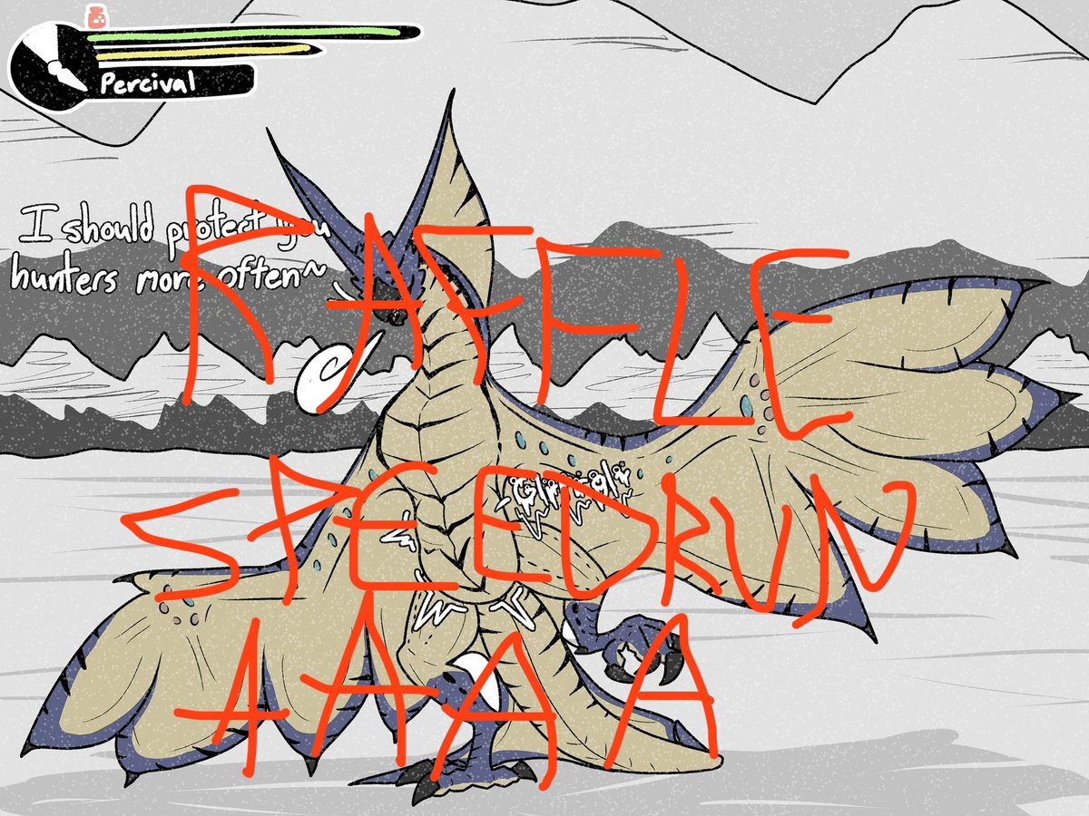 Valyx_Dark's tweet photo. R4FFLE SPEEDRUN!!! I wanna do another mh vore doodle. Like, retweet, reply with a monster you want me to draw and a ref. I'll dm you if you win. WINNER PICKED IN 12 HOURS https://t.co/OXgd8x2Vmt