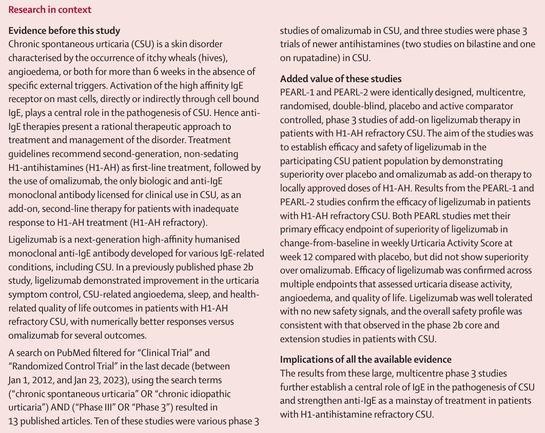Many patients with chronic spontaneous urticaria do not achieve complete control of their symptoms with available treatments. A recent study reports on the efficacy & safety outcomes of the drug ligelizumab from two phase 3 trials. hubs.li/Q02gxVNp0