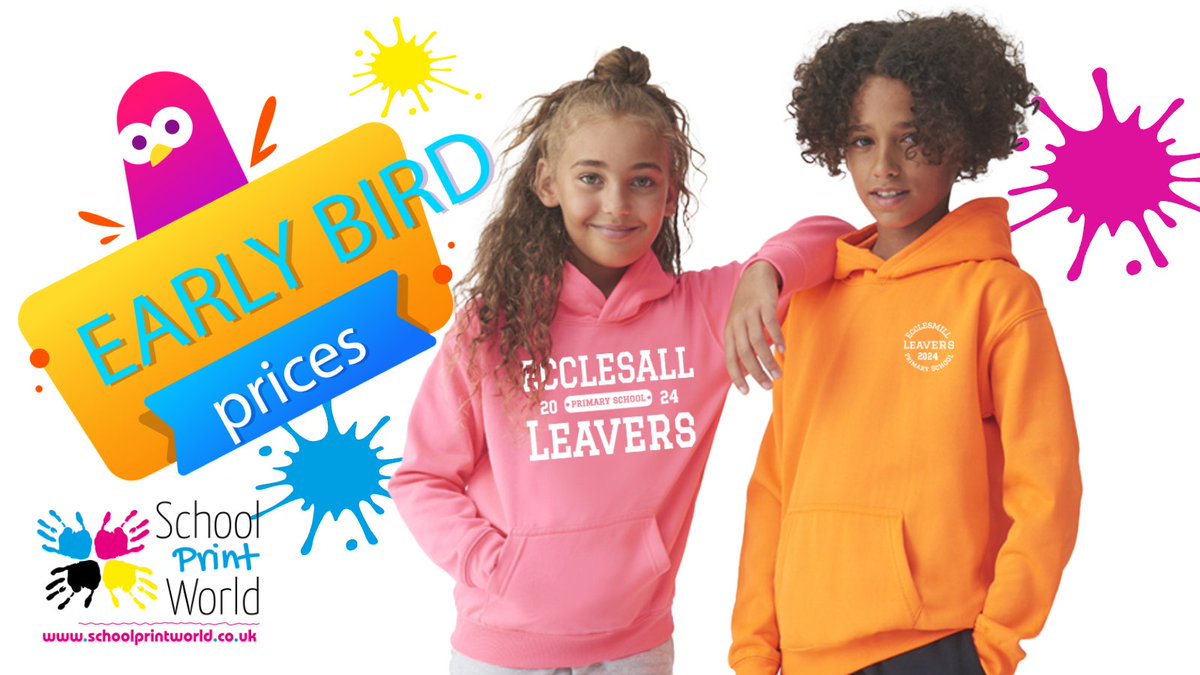 We're holding our 2023 prices until April, so get ahead of the game and get our #school #leavershoodies ordered. It's easy with us at School Print World! All we need the names and your choice of design and we'll create your proof.
Don't delay, get in touch today!
#hoodies24