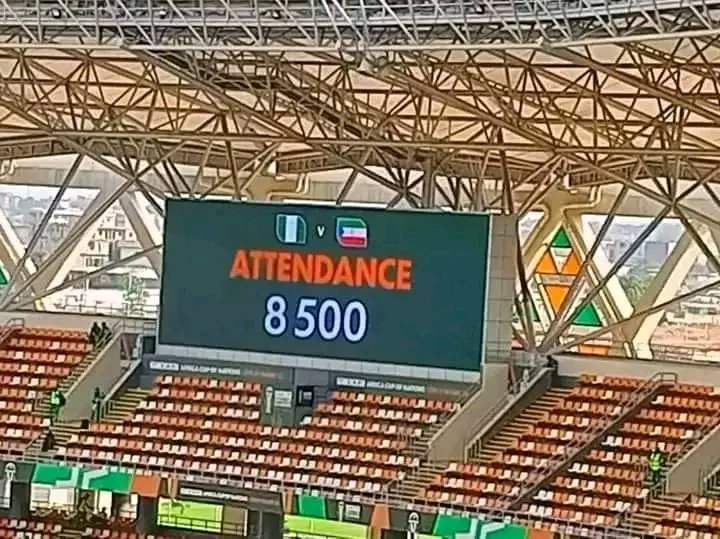 8500 people attended the game between Nigeria and Equatorial Guinea.

This is a 60,012 capacity stadium 
#PRAYFORNIGERIA
#AFCON2023