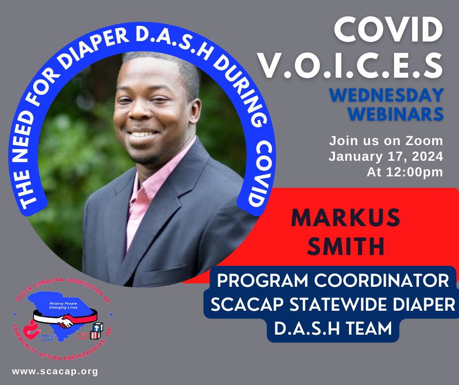 wearescacap's tweet image. Yesterday, Markus Smith, SCACAP’s Program Coordinator for the Statewide Diaper D.A.S.H. Collaborative Project, took the virtual stage as a guest speaker for Wednesday's COVID V.O.I.C.E.S. Webinar.
#CommunityImpact #DiaperDASH #COVID19Insights
