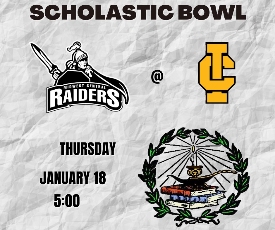 The Scholastic Bowl team travels to Illini Central tonight. Matches start at 5:00.  Good Luck Raiders!