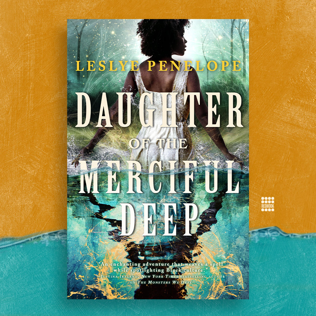 Cover launch! Take your first look at the cover for DAUGHTER OF THE MERCIFUL DEEP by Leslye Penelope. A woman journeys into a submerged world of gods and myth to save her home in this standalone novel coming June 2024. Learn more: bit.ly/3O95WWa Design by @VonBrooklyn