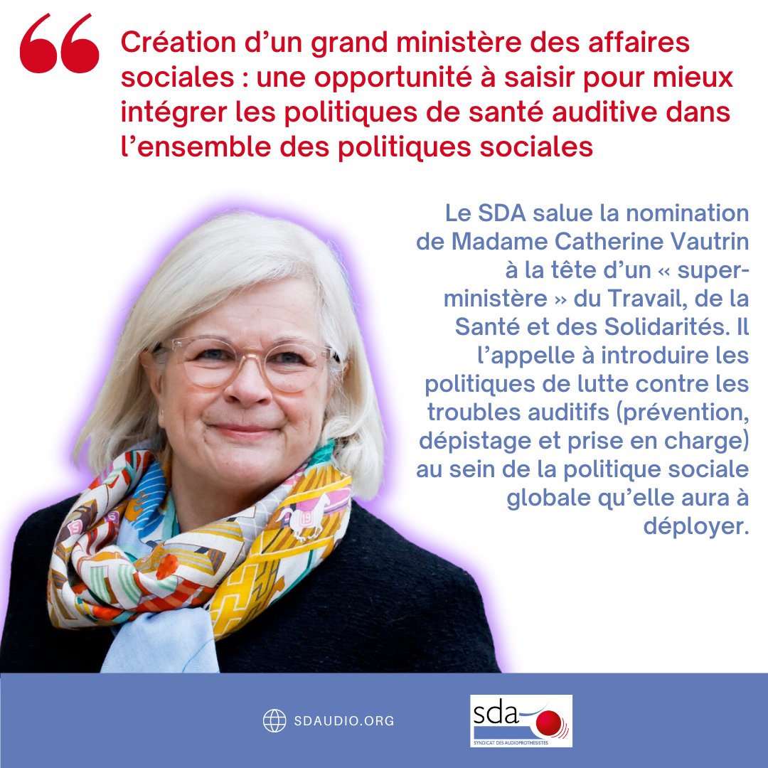 🇫🇷 Grand ministère des affaires sociales : une opportunité à saisir pour mieux intégrer les politiques de santé auditive dans l’ensemble des politiques sociales.
🔗 Communiqué complet : sdaudio.org/communiques-de…