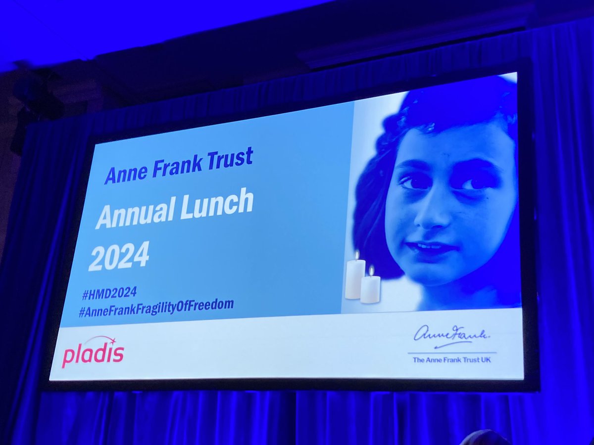 Powerful testimony from these young ambassadors for #annefranktrust sharing their experience in speaking out against all forms of prejudice. #annefranktrustlunch #Gaza annefrankfragilityoffreedom