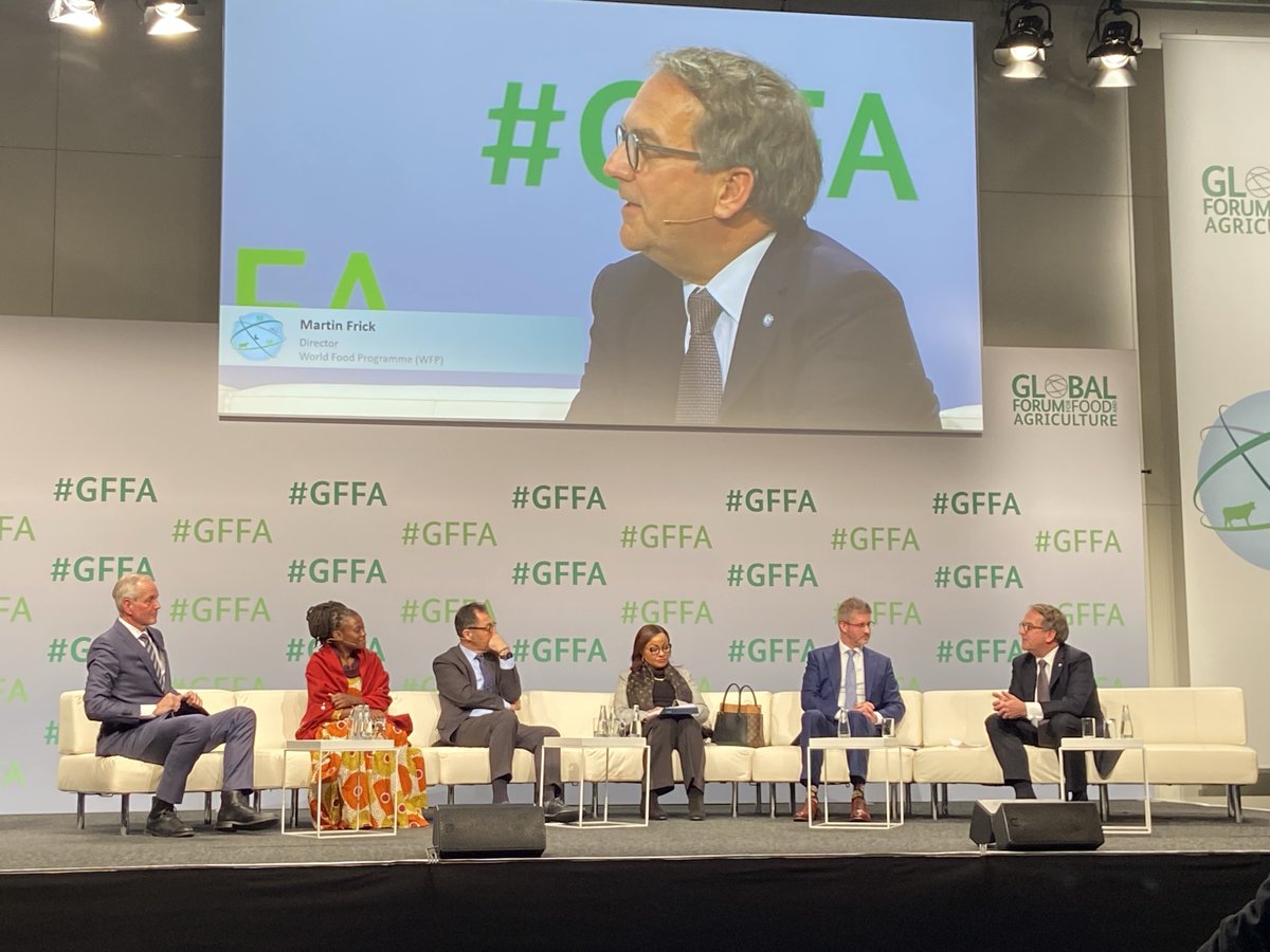WFP_DE's tweet photo. Food security =🔑to tackle #ClimateCrisis & conflict.
Real climate justice means "we need to empower the smallest community" at the frontlines of the climate emergency in fragile settings.
@cmfrick on the @bmel #HighLevelPanel on Food, Climate & Security w/@MunSecConf at #GFFA. https://t.co/BvylzuKZXQ