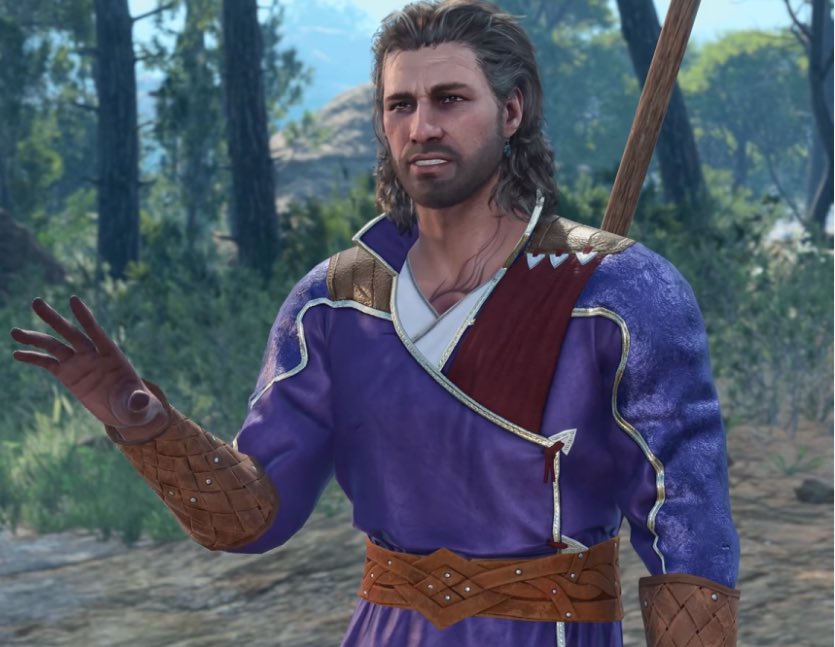 Icekoldsoup's tweet photo. Tara confirms that Gale’s long hair and beard are a result of him not taking care of himself after Mystra 
Listen all I’m saying is maybe we should ruin men’s lives more often if this is the before and after https://t.co/K23gnJGqZv