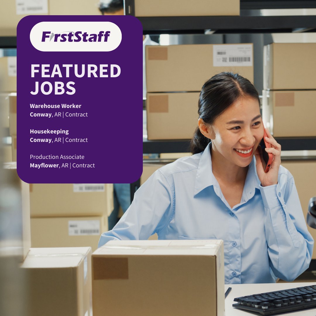 FirstStaff_AR's tweet image. Let FirstStaff help you! Our specialists are here to make sure you get the job that’s right for you. Check out our featured jobs! We have many opportunities to meet your needs.

Browse our job board here: nsl.ink/cFC7.