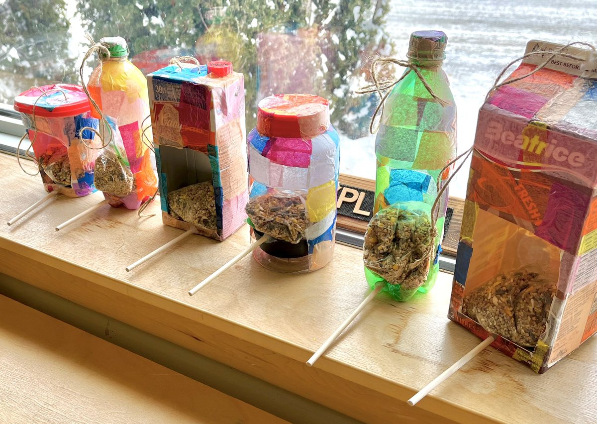 MsArcuriOCSB's tweet image. We made bird feeders using the design process for Ontario’s winter birds! We learned about seasonal changes and how some birds adapt in winter. Also about properties of materials and then used recycled materials that were best suited for bird feeder structures! #ocsbDeepLearning
