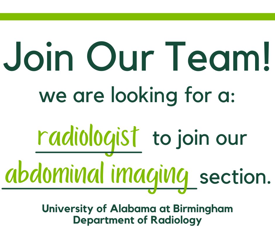 We are seeking a radiologist to join the abdominal imaging section! Apply here: bit.ly/3CsfXbf @SamGalgano @desireembham @elainea_smith @RSNA @RadiologyACR @radiology_rsna @SocietyAbdRad