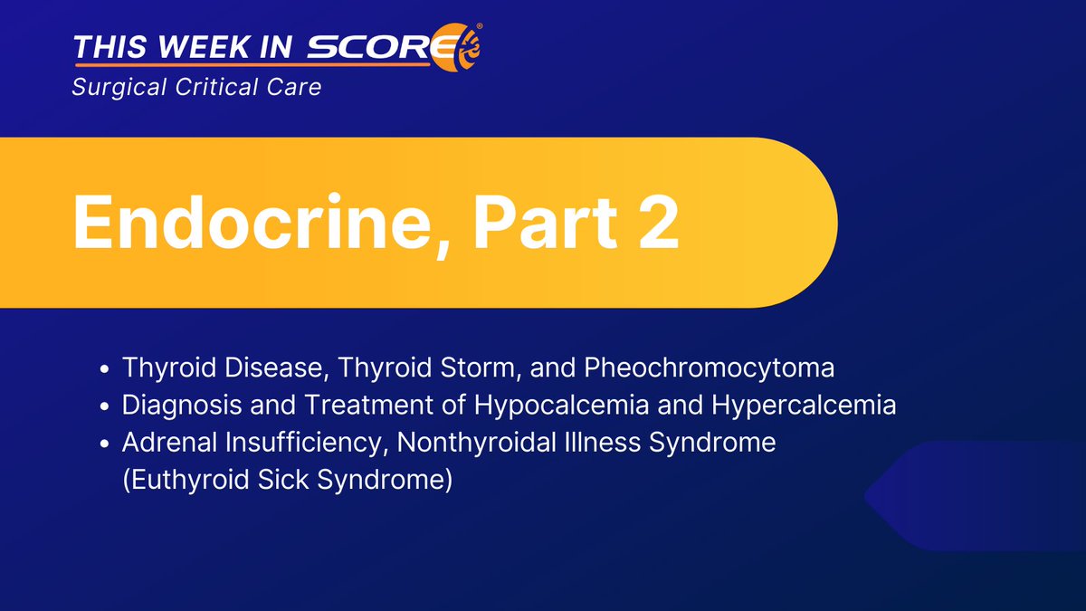 Have you taken this week's #SurgicalCriticalCare quiz on Endocrine, Part 2? There are 3 module topics and 10 conference prep questions to study from. To take your quiz, go to: ow.ly/Zbtt50QsiH9 #MedEd #SurgEd #SCC #CriticalCare