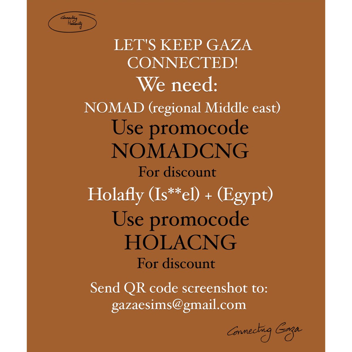In a few hours, Gaza will enter the 8th day of total blackout of communication and internet access. INSANITY! 

An e-sim donation is a life saving. An e-sim donation is the only way for Palestinians to connect with each other and the outside world. Gaza will not be silenced.