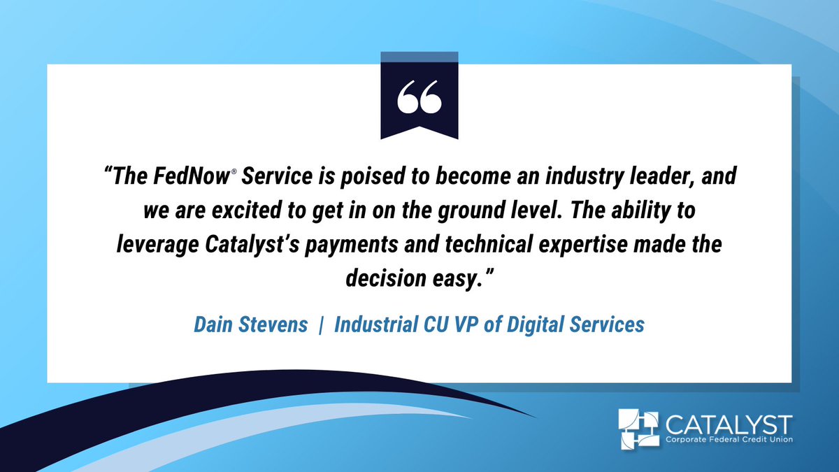 catalystcorpfcu's tweet image. Catalyst onboards first @CorelationInc user, Industrial Credit Union, to the FedNow Service. Learn more: bit.ly/3SmeqvS #FedNow #Corelation #coreprocessor