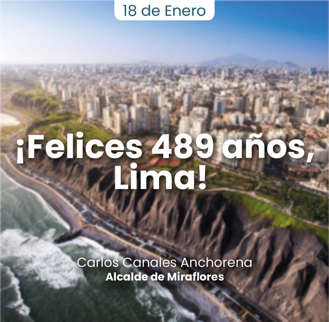 ¡Celebramos los 489 años de la fundación de Lima! En este tiempo, hemos superado desafíos y celebrado grandes logros. Aún hay mucho por hacer, renovemos renovemos nuestro compromiso de trabajar arduamente para mejorar nuestra ciudad. ¡Feliz aniversario!