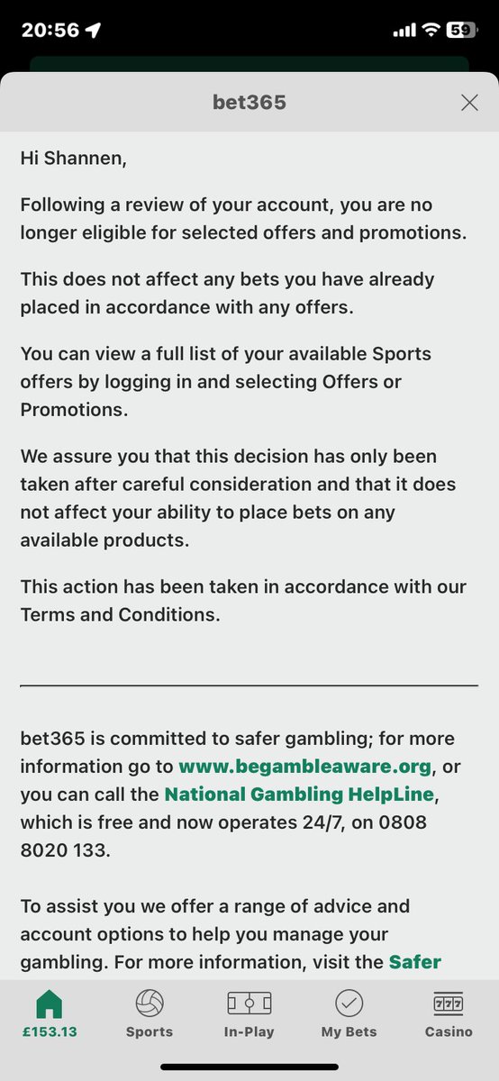 ShannieAnnie93's tweet photo. @bet365 can you explain to me why you have stopped offers and promotions on my account??? https://t.co/7sh0BOI1kF