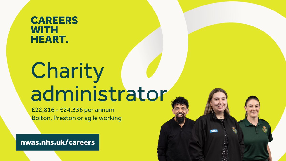North West Ambulance Service (@nwambulance) on Twitter photo Our North West Ambulance Service Charity is looking to recruit an administrator to play a key role in managing the care of our charity supporters and providing administrative provision for the team.
Apply now:
nwas.nhs.uk/careers/vacanc…
<a href="/NWAmbCharity/">North West Ambulance Charity</a> Our North West Ambulance Service Charity is looking to recruit an administrator to play a key role in managing the care of our charity supporters and providing administrative provision for the team.
Apply now:
nwas.nhs.uk/careers/vacanc…
<a href="/NWAmbCharity/">North West Ambulance Charity</a>
