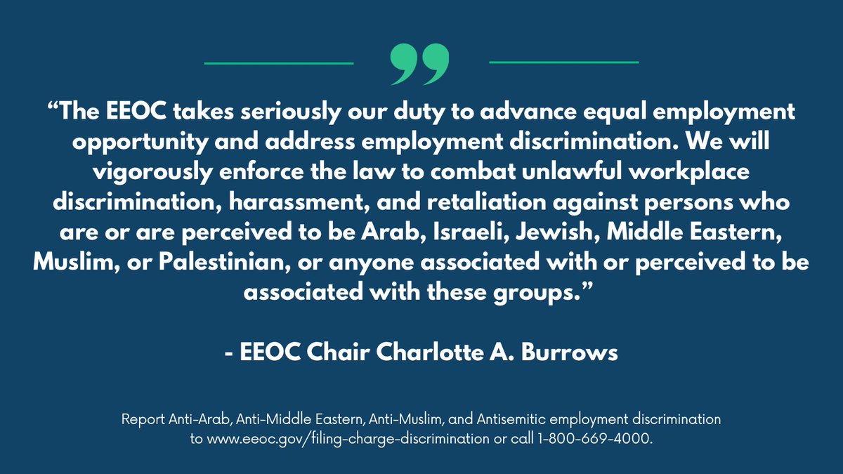 EEOC’s new fact sheet on discrimination related to religion, race, and national origin can help you identify potentially unlawful discrimination in the workplace. Read it here: eeoc.gov/anti-arab-anti…