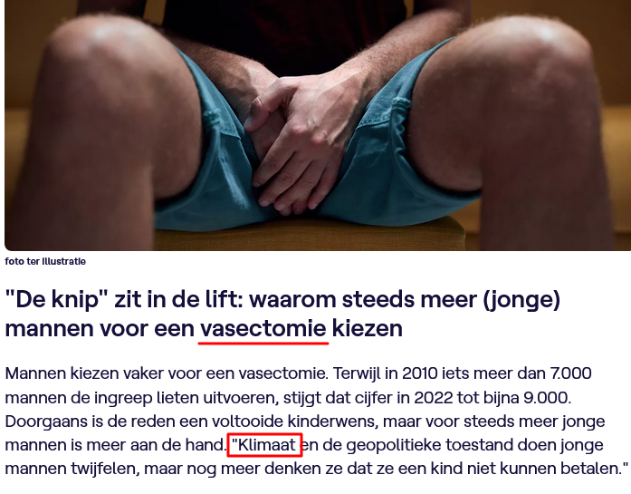 BertLanghe's tweet photo. Kijk, dus zó geschift gek heeft de dwaze klimaat razernij de mensen dus ondertussen gekregen. (Jonge) mannen laten zich onherroepelijk steriliseren met een vasectomie "voor het klimaat"
#thanksWEF #thanksUN #thanksWHO #thanksIPCC #ThanksTimmermans https://t.co/pOJH8q3scr