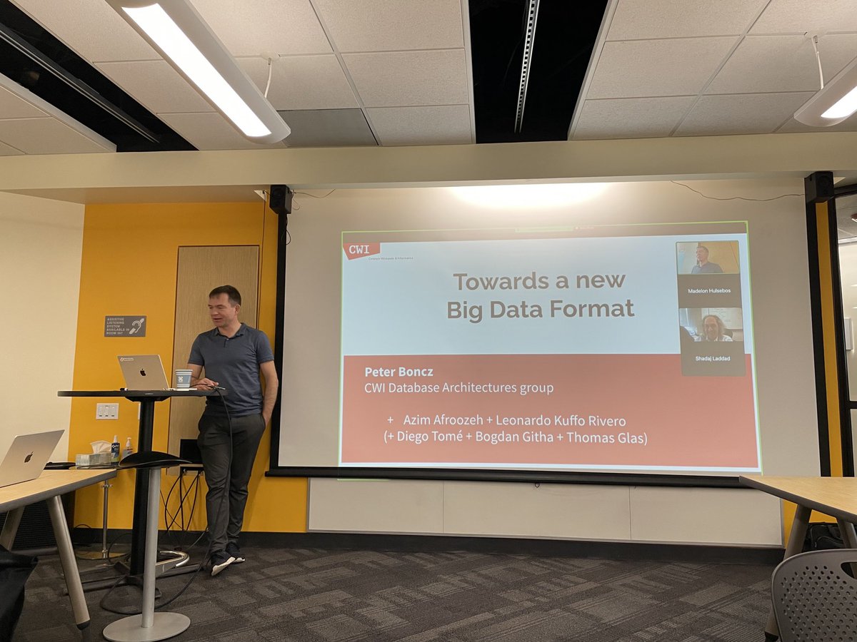 joe_hellerstein's tweet photo. Everything is just ducky ay ⁦@Berkeley_EECS⁩ today. Welcome Peter Boncz!  ⁦@duckdb⁩ https://t.co/rGv6bPYO2u