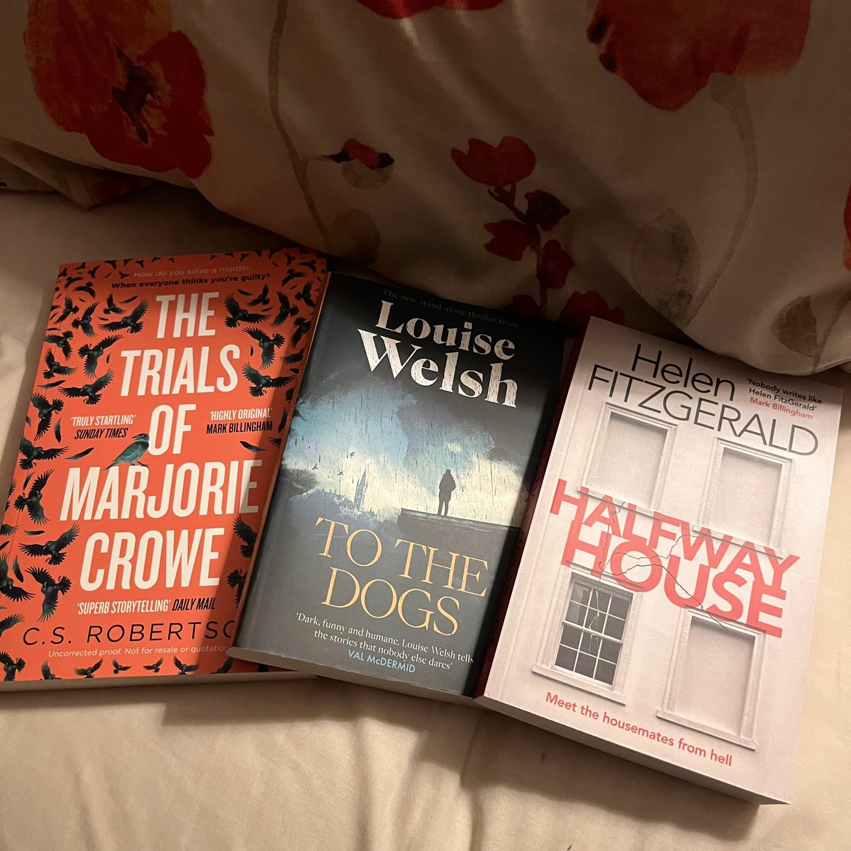 You wait ages for book birthdays then three come along at once.

Happy publication day @CraigRobertson_ @louisewelsh00 @fitzhelen 🎉

I am so far behind on my reading 😬

#thetrialsofmarjoriecrowe #tothedogs #halfwayhouse