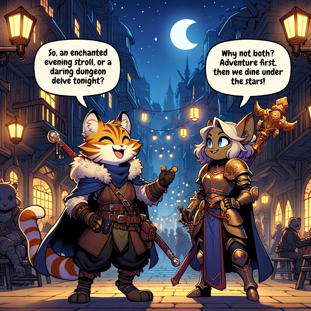 MrFiulo's tweet image. Adventure awaits in every corner of this magical city! Two brave heroes decide how to spend their whimsical evening. Will they choose an enchanted walk or a daring dungeon raid? ✨🏰🌟

See more: comics.fiulo.com/tags/single/

#comic #dnd #magic #fantasy #ai