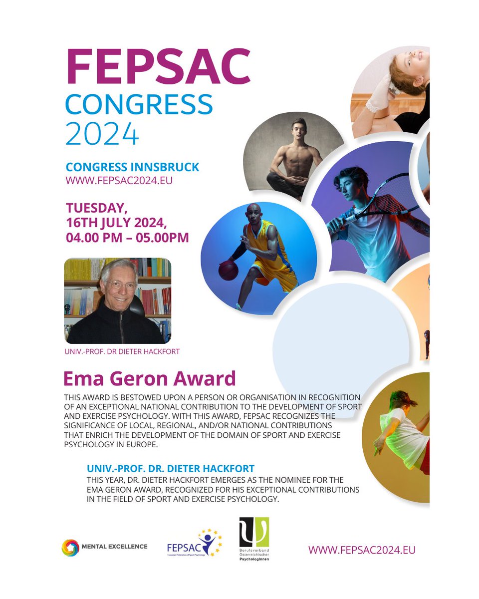 In honor of the first FEPSAC President, Dr. Ema Geron, the Managing Council decided in 2011 to install the FEPSAC Ema Geron Award. This award is bestowed upon a person or organisation in recognition of an exceptional national contribution to the development of sport psychology.