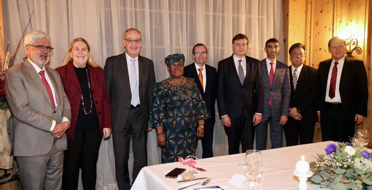 At the trade ministers dinner hosted by the Swiss Government to discuss the road to MC13. Very frank and helpful exchange of views including what ministers can do to ensure we make progress on negotiations that cab help ensure we deliver in a successful ministerial. Many thanks…