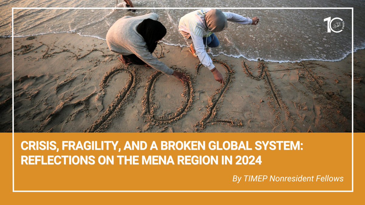 💡What should the MENA policy world focus on in 2024? We asked our nonresident fellows to weigh in based on their diverse areas of expertise, from accountability for war crimes to the weaponization of tech, from Tunisia to Syria. Here are their answers: timep.org/2024/01/18/cri…