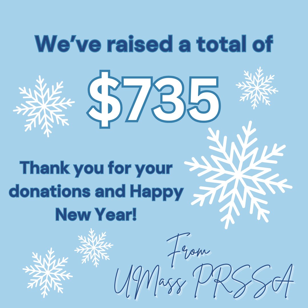 The chapter of UMass PRSSA wants to thank all of our donors for helping us raise a total of $735 through our MinuteFund campaign! We are sincerely grateful for every donation to help us attend our very first district conference at Boston University this coming February.
