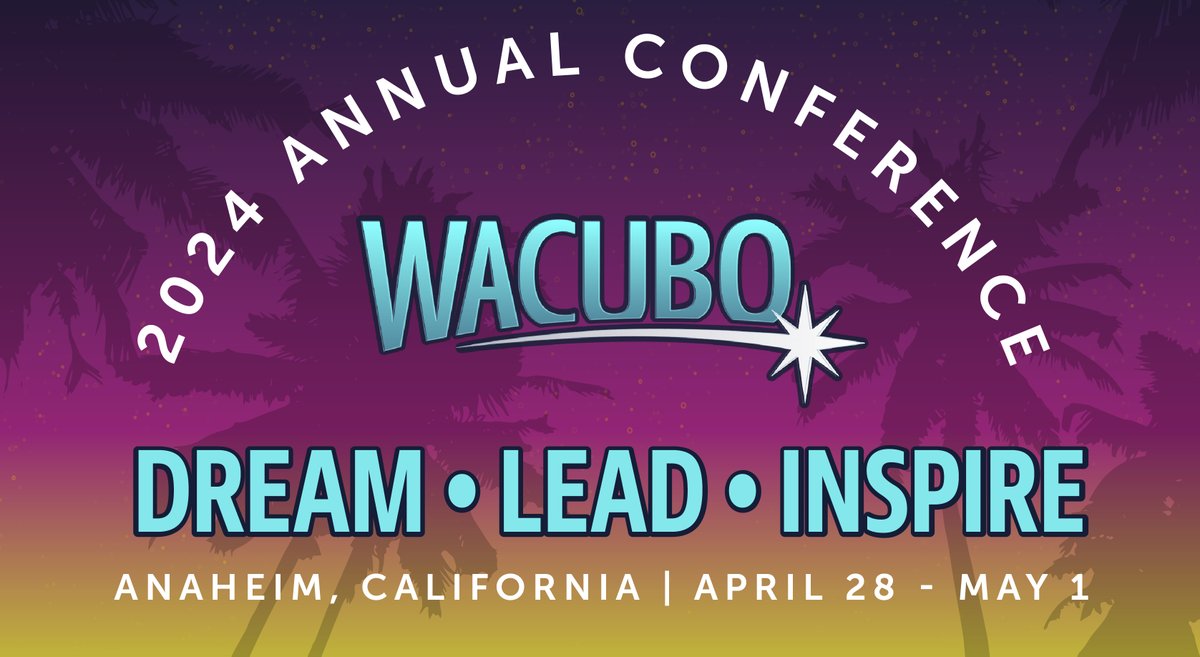 Registration is now open for WACUBO 2024! lnkd.in/gF_jvEsa

We are excited to invite you to the 2024 WACUBO Conference, where we will explore the theme of "Dream, Lead, Inspire."