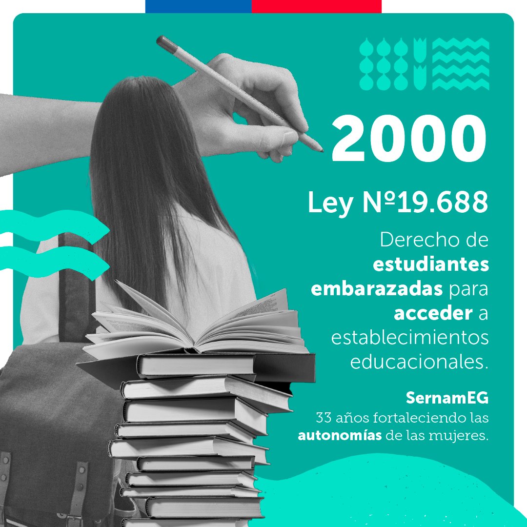 🤰🏻 El 5 de agosto del 2000 se promulgó la ley 19.688 que que asegura el derecho a las estudiantes embarazadas a acceder a establecimientos educacionales. Un proyecto de ley impulsado por el Sernam, actual #SernamEG para proteger la trayectoria educativa de las estudiantes.